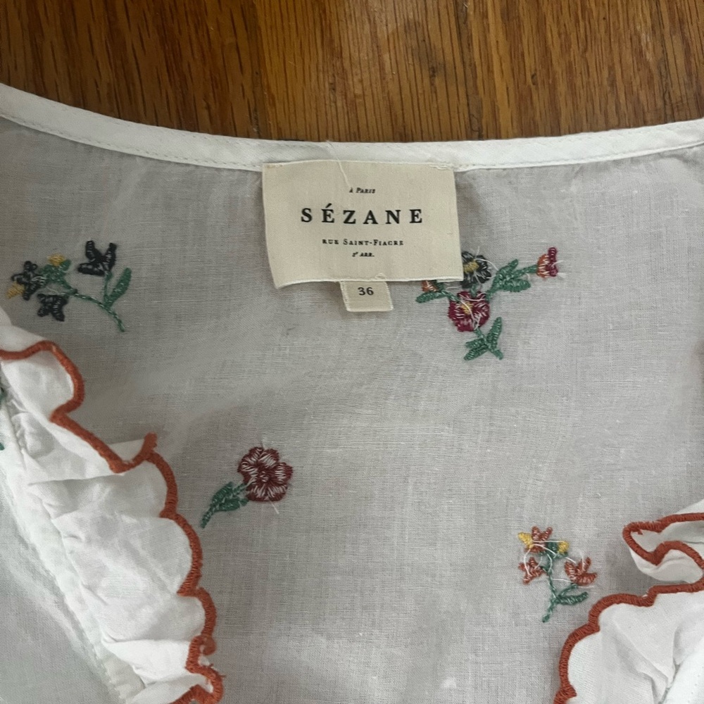 Sézane White Floral Ruffled Button-Front Top - Picture 2 of 5